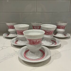Vintage Heinrich Germany Porcelain Footed Kaffee Cups & Saucers Set. Set of 6